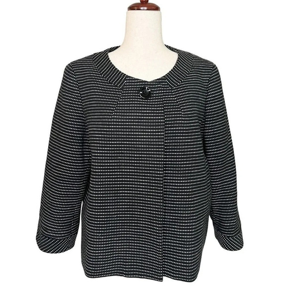 Talbots Jacket Swing Coat Sz 16 Black White Polka Dot Short Career Office - Picture 1 of 10